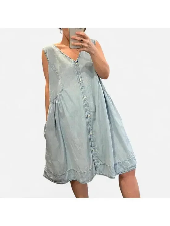 Vintage Y2K GAP Chambray Babydoll Dress - Picture 2 of 8